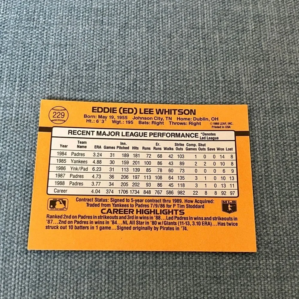 1989 Donruss San Diego Padres Baseball Card Trading Card